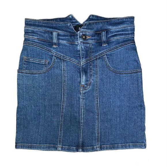 Bardot Spliced Seam Denim Mini Skirt - Picture 3 of 7